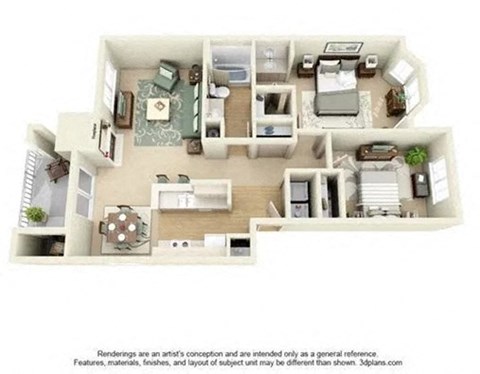 Capitol City 2 Bedroom 1 Bath Floorplan